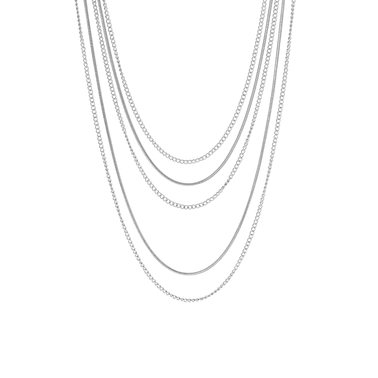 Zilverkleurige byoux ketting multi layer