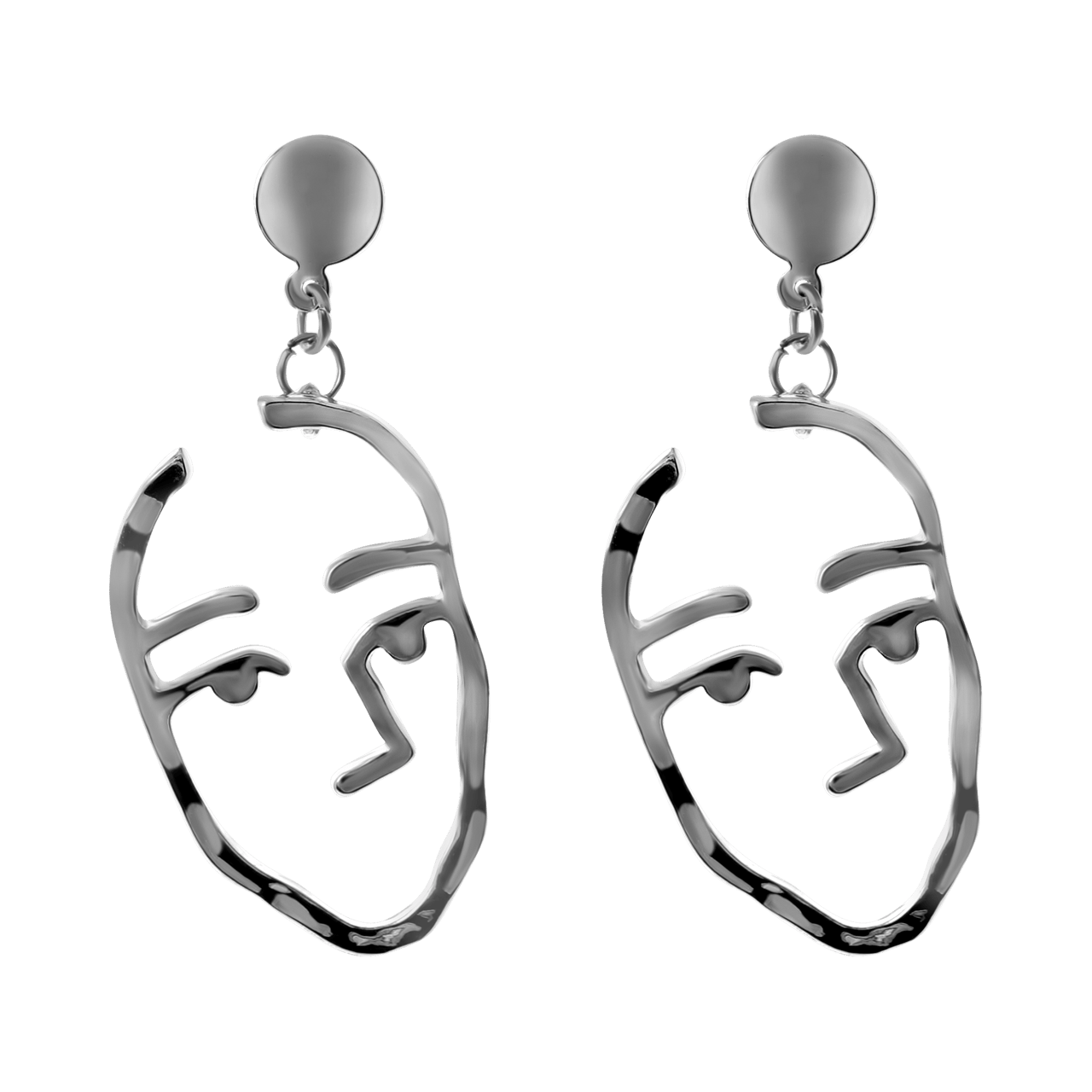 Zilverkleurige byoux oorbellen met gezicht