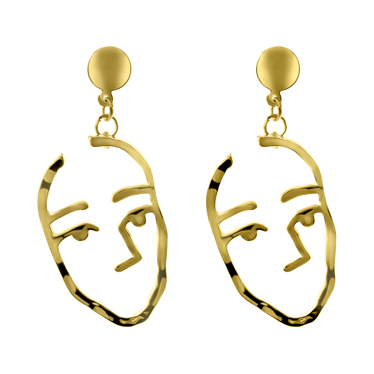 Goudkleurige byoux oorbellen met gezicht