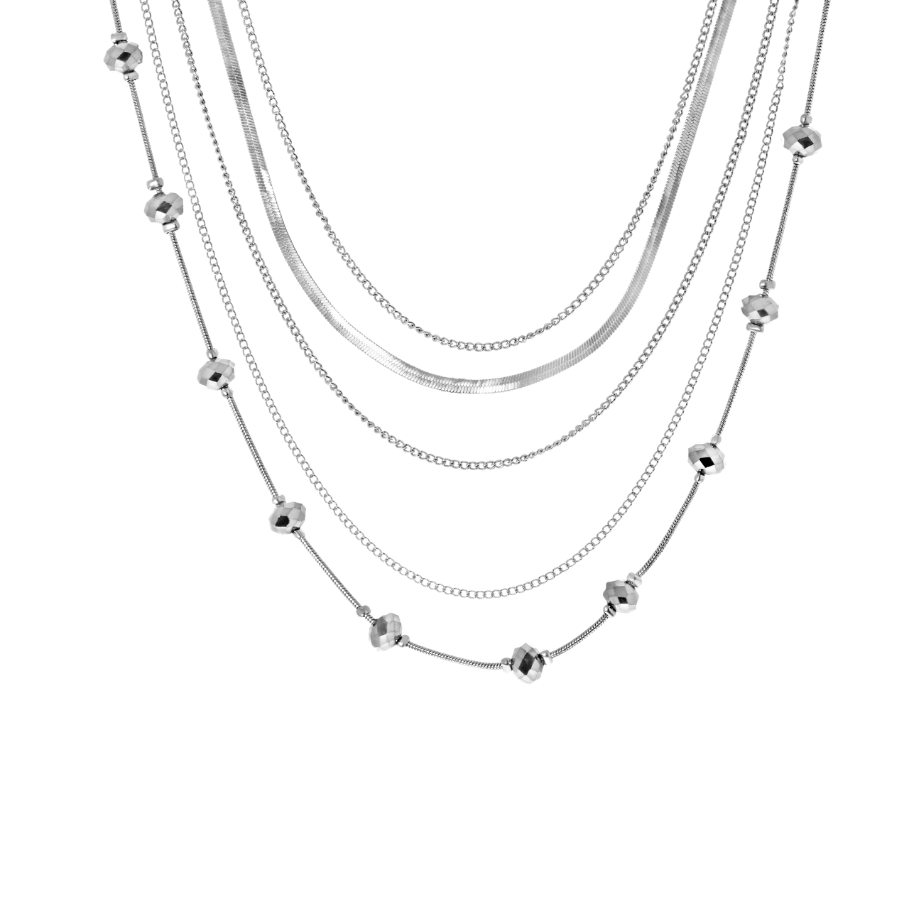 Zilverkleurige byoux ketting multil layer