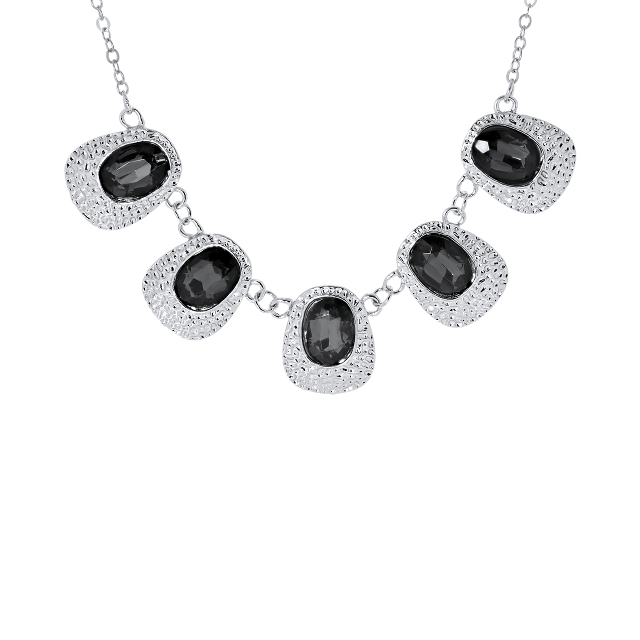 Zilverkleurige byoux ketting met steentjes