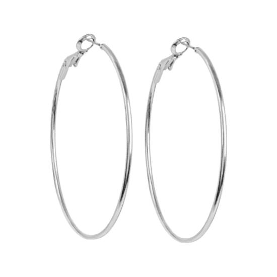 Zilverkleurige byoux oorringen 90 mm