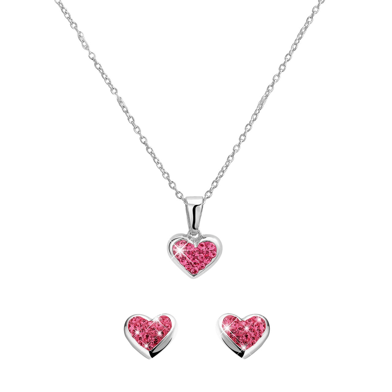 Kinderset aus 925 Silber mit Herz und rosa Kristall