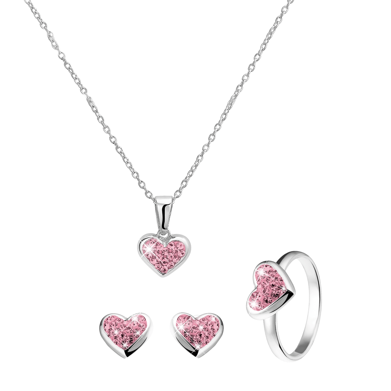 Zilveren kinderset licht roze kristal
