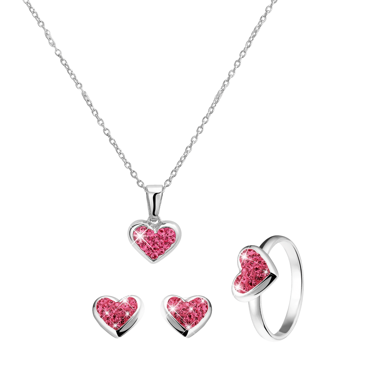 Kinderset aus 925 Silber mit Herz und rosa Kristall