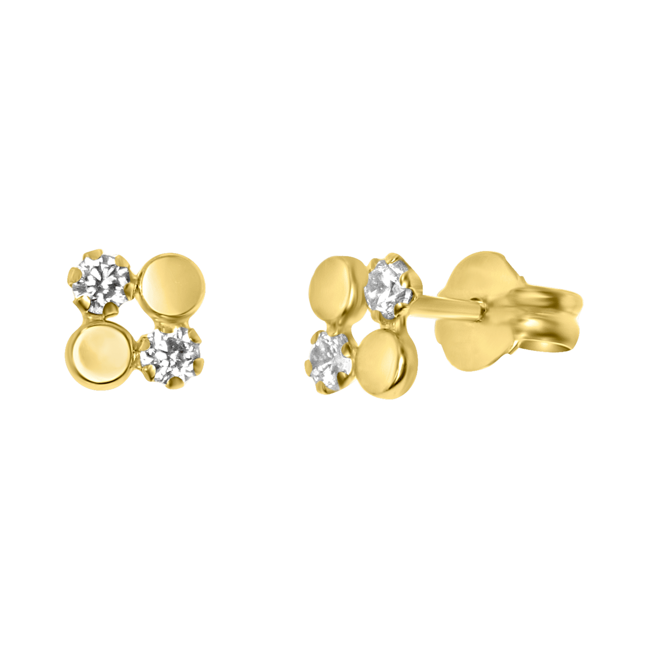 14 karaat geelgouden oorknoppen met zirkonia voor heren