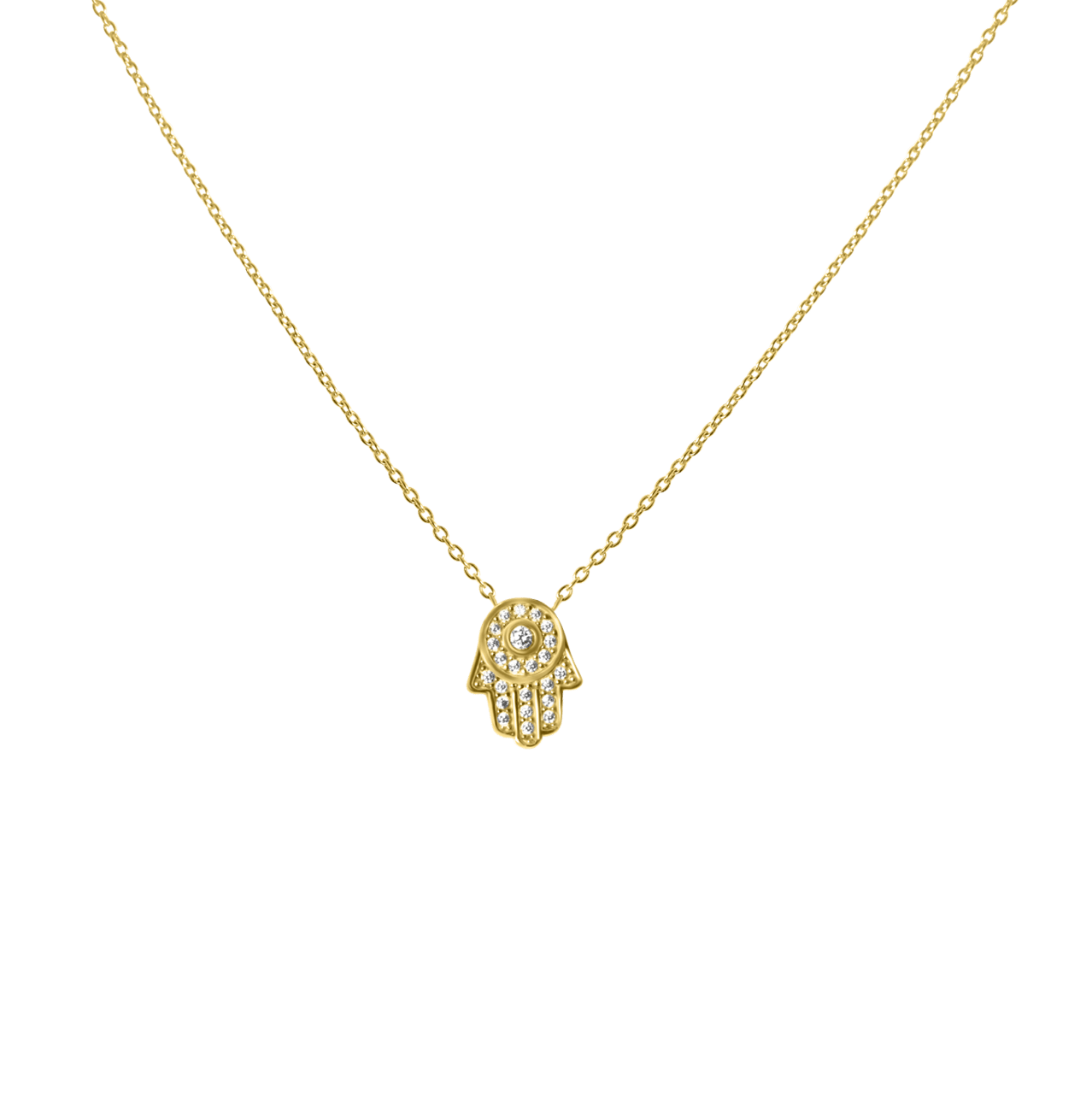 14Karaat geelgouden ketting&hanger hamsa zirkonia