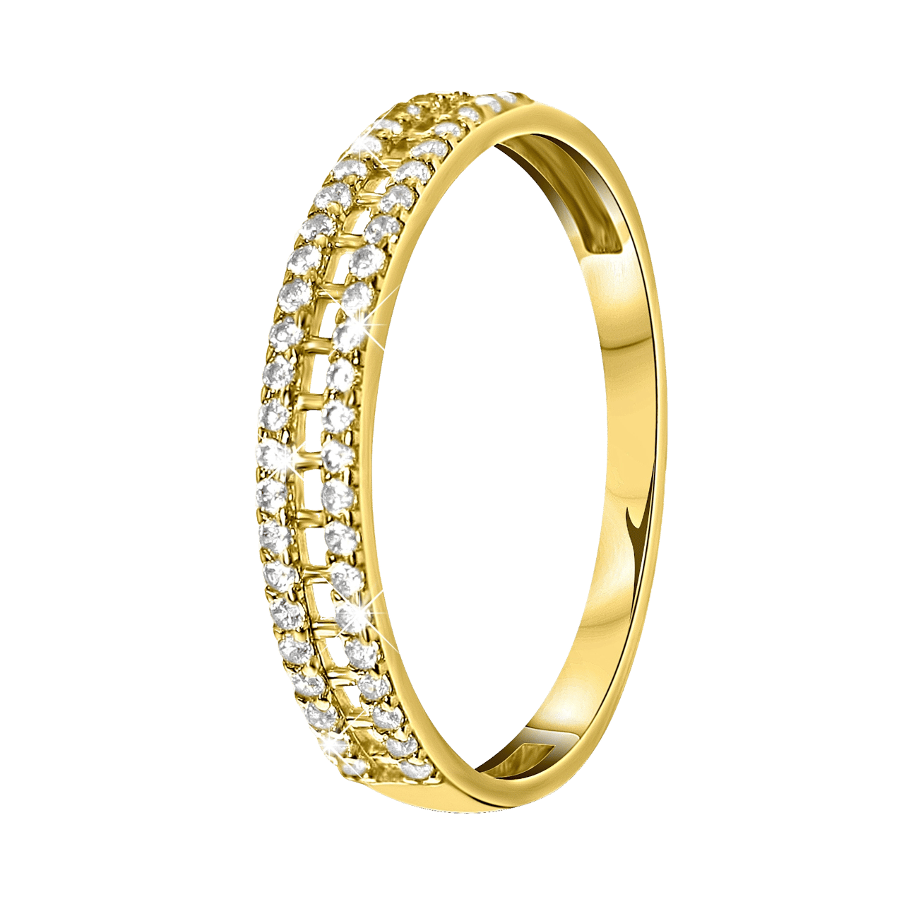 14 karaat geelgouden ring 2rij met zirkonia