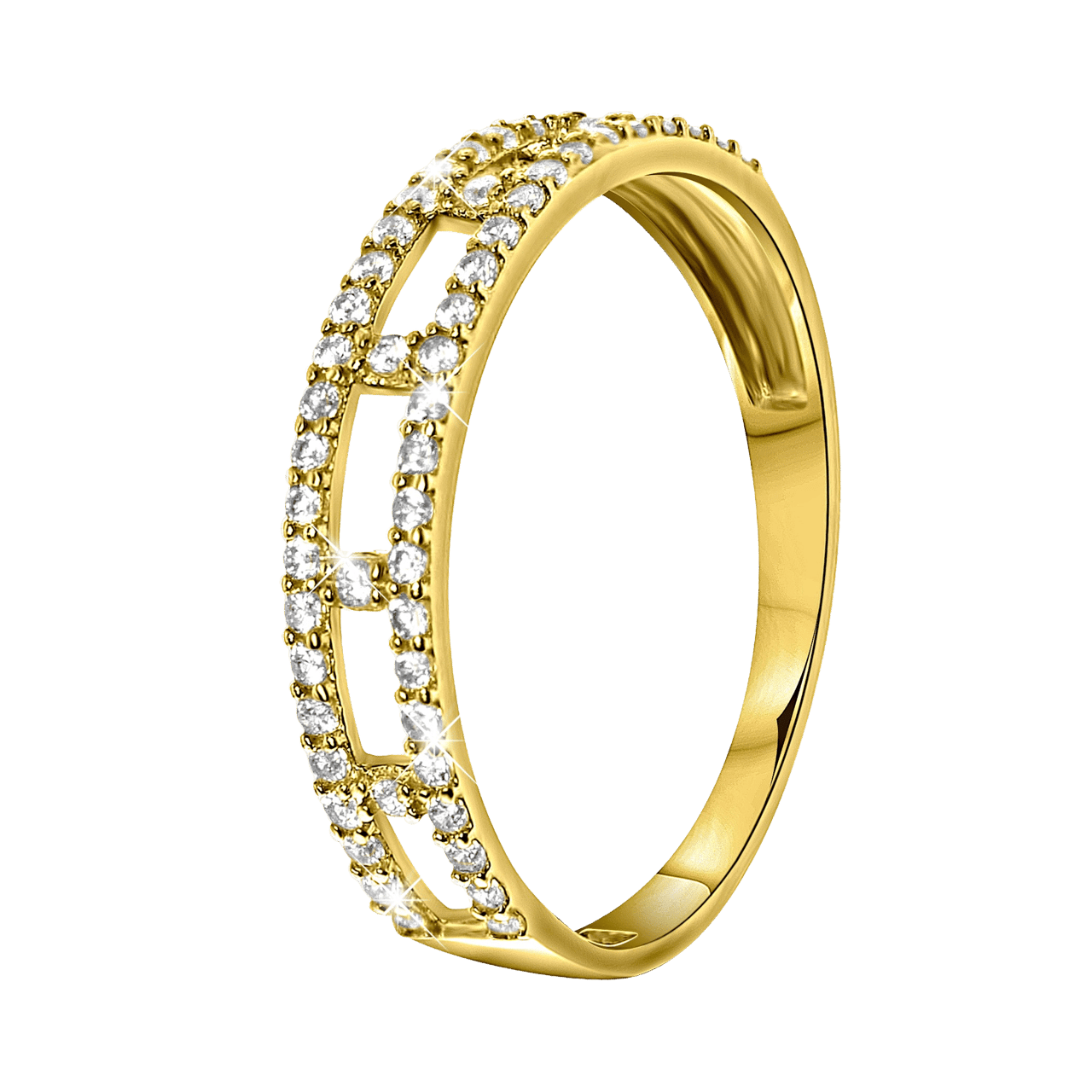 14 Karaat geelgouden ring 2rij met zirkonia