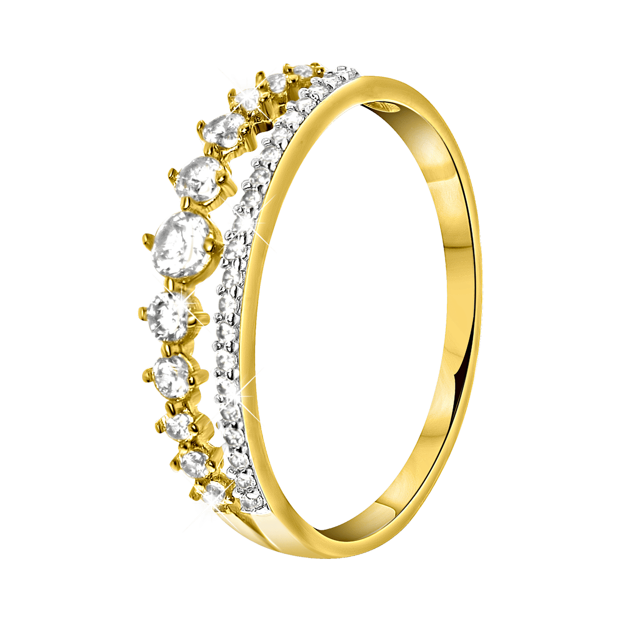 Ring, 585 Gelbgold, 2-reihig mit Zirkonia