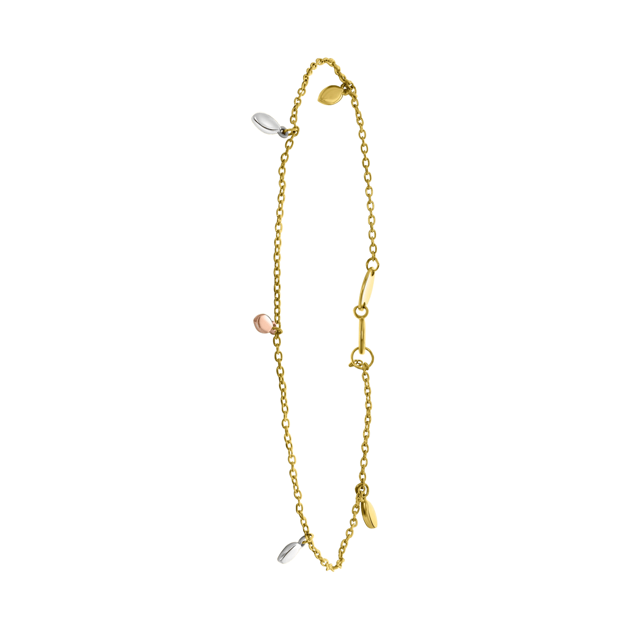 14Karaat gouden armband tricolor bedels