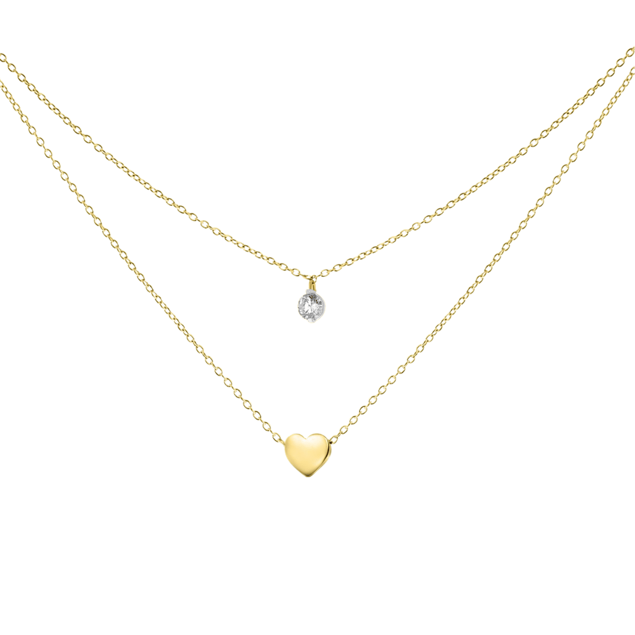 14Karaat geelgouden ketting hart met zirkonia