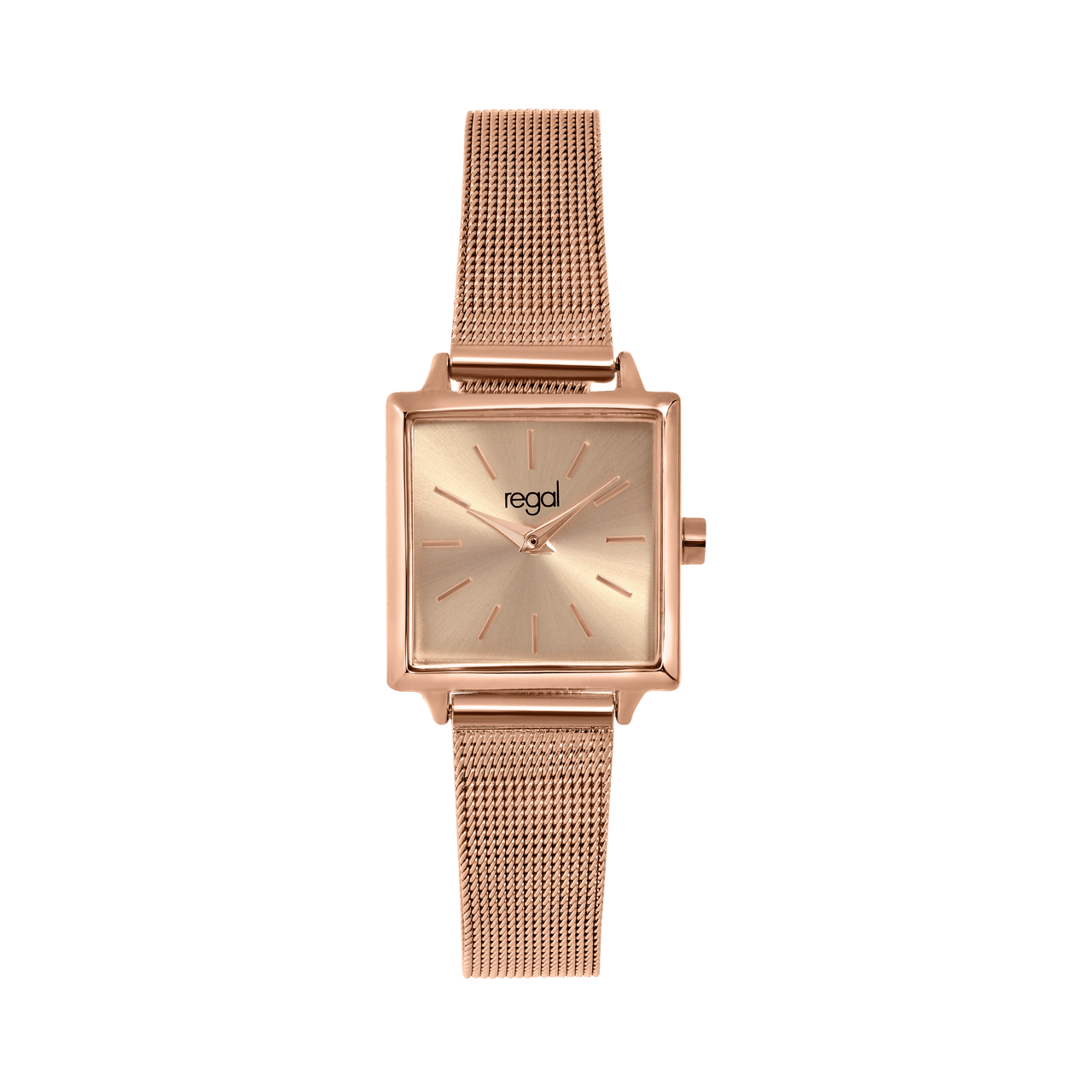 Regal horloge met een rosekleurige kast en band