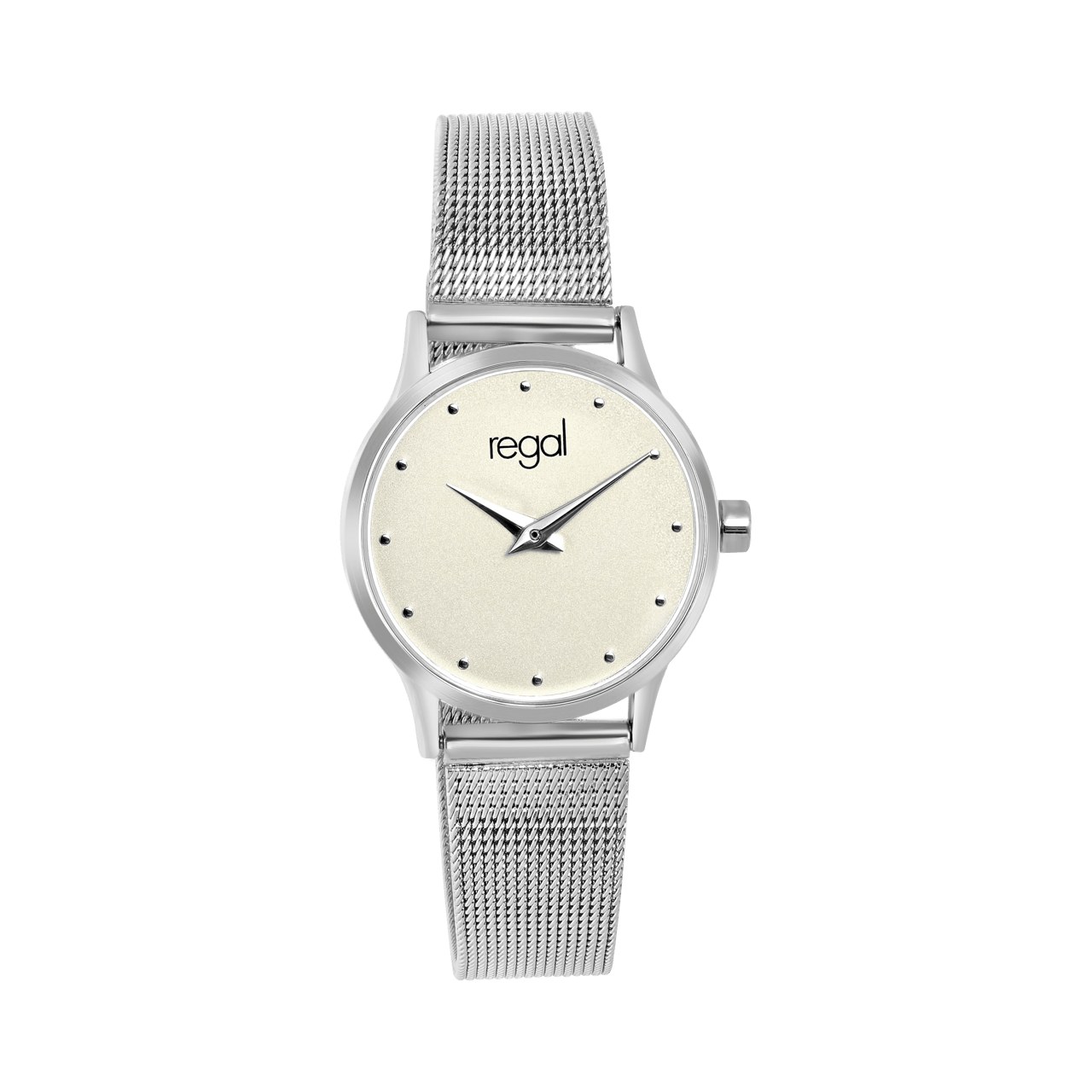 Regal horloge met een zilverkleurige kast en band