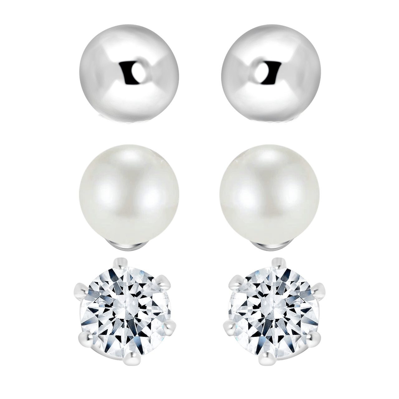 Zilverkleurige byoux set met parel oorknoppen