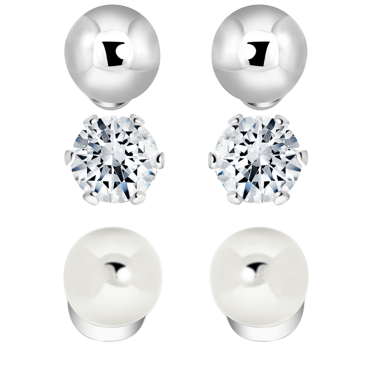 Zilverkleurige byoux set met parel oorknoppen