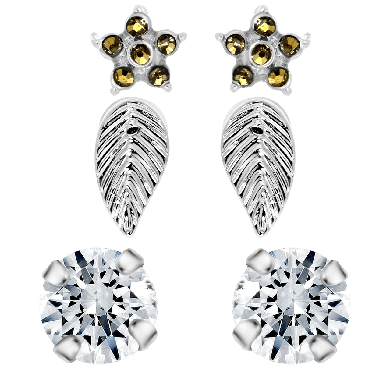 Zilverkleurige byoux set met oorknoppen