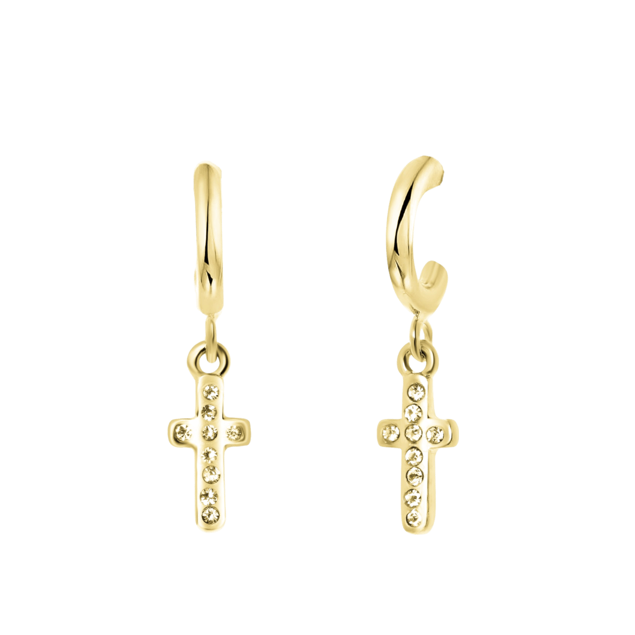 Goudkleurige byoux oorringen kruis