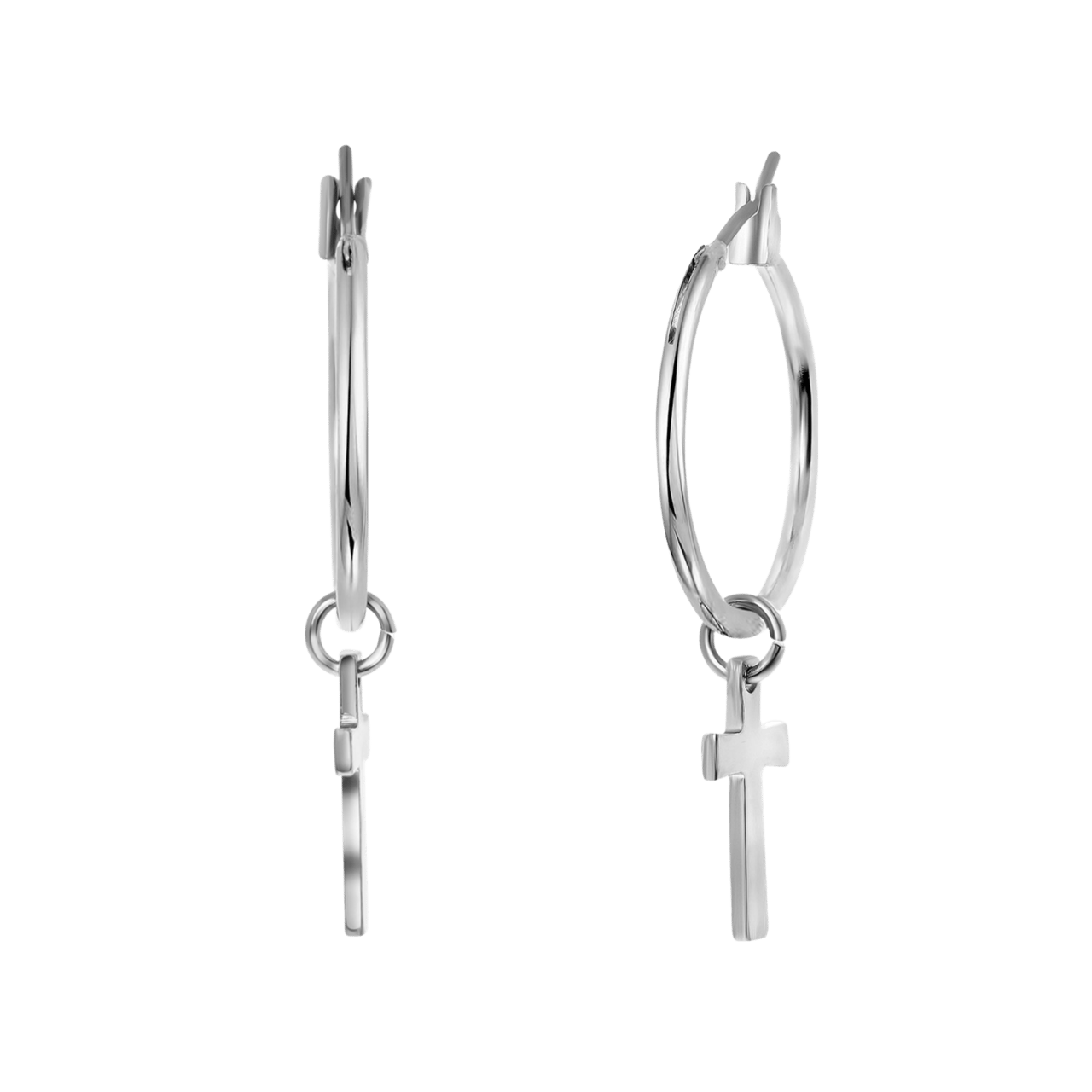 Zilverkleurige byoux oorringen kruis