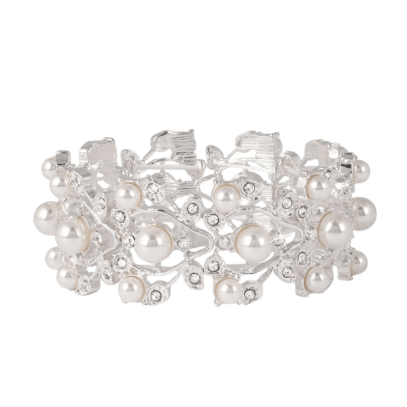Zilverkleurige bijoux armband met imitatieparels