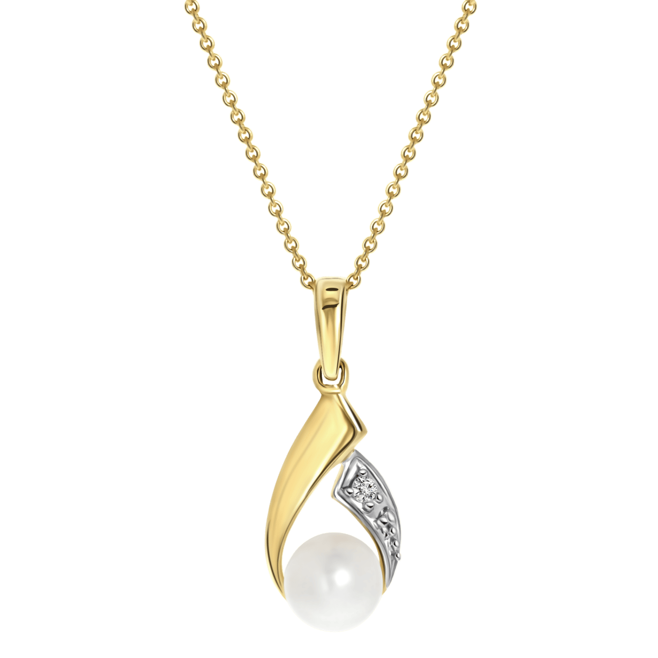 14K gouden ketting met hanger parel&diamant 0,01ct