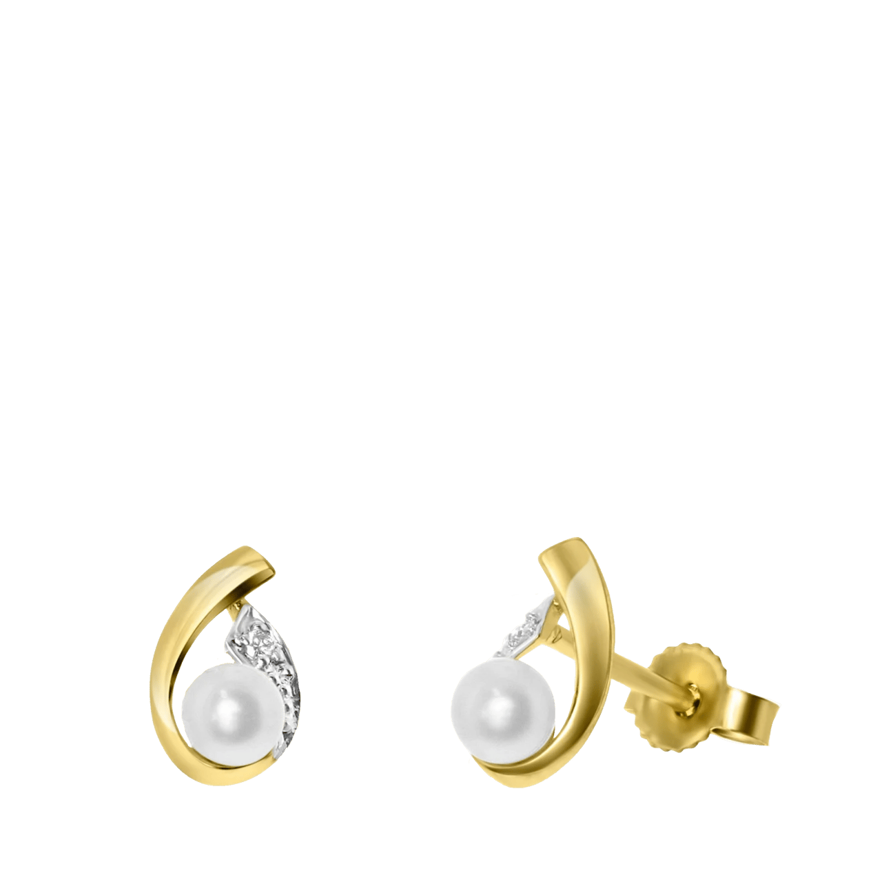 14K gouden oorbellen met parel & diamant 0,02ct