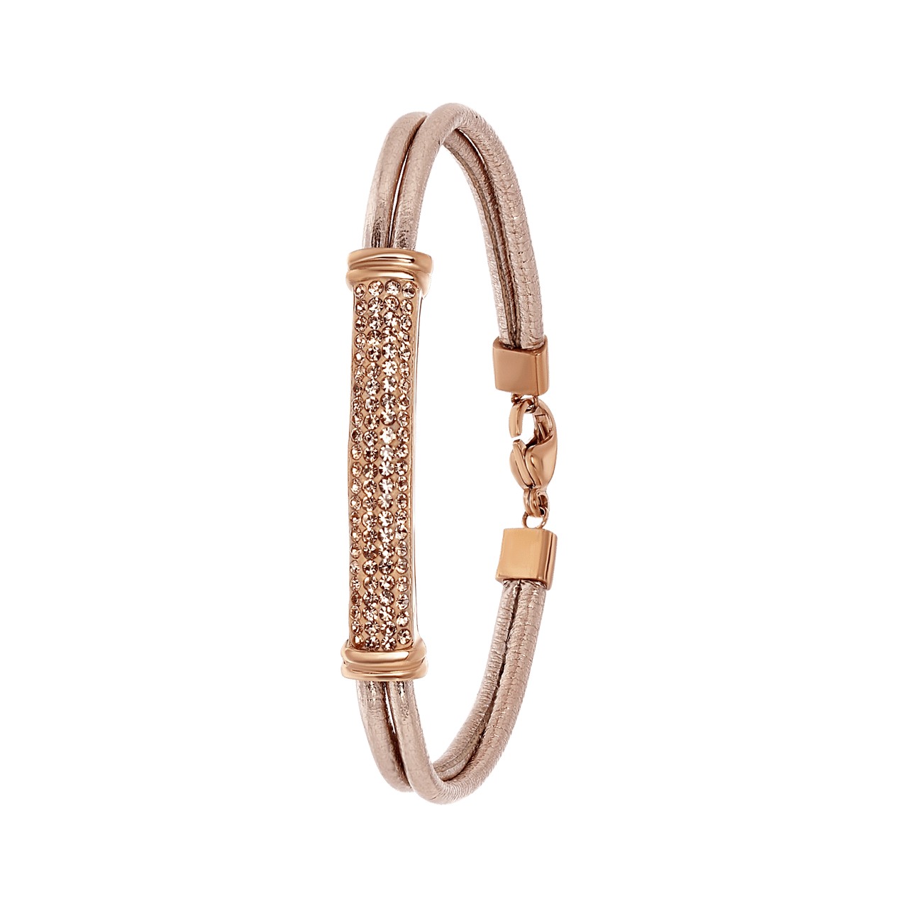 Gerecycleerd stainless steel armband leer rosekleur light peach kristal