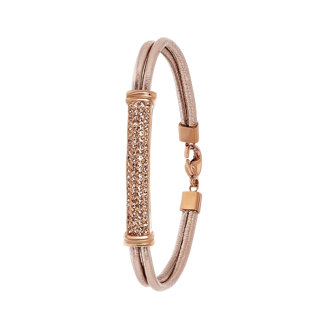 Gerecycleerd stalen armband leer rosekleur light peach kristal