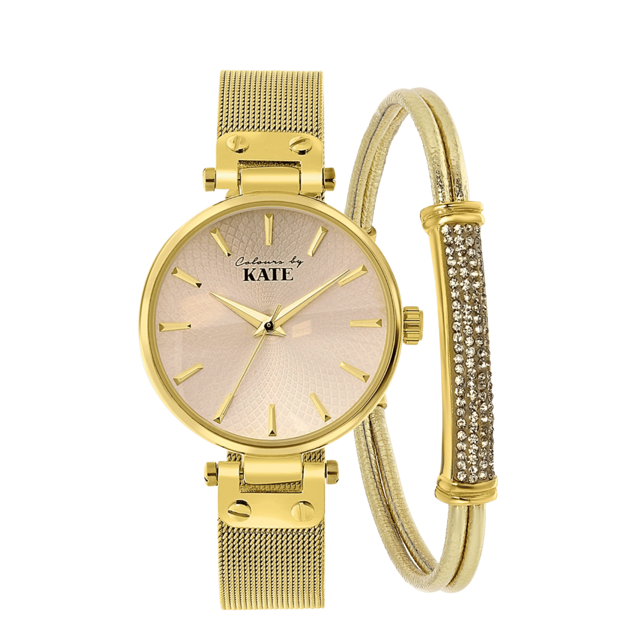 Gerecycleerd stalen set goudkleurig met light colorado kristal