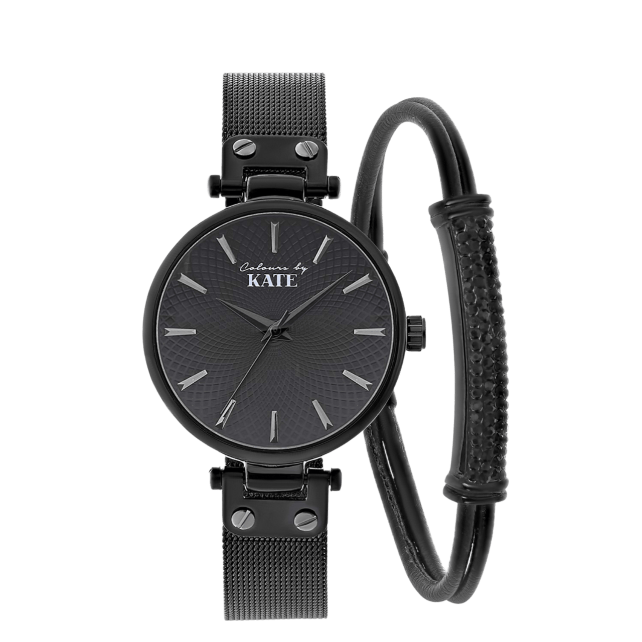 Gerecycleerd stalen set zwartkleurig met jet kristal