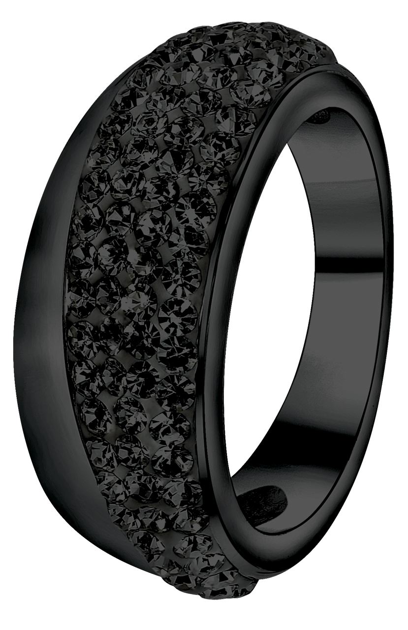 Gerecycleerd stainless steel ring blackplated jet kristal