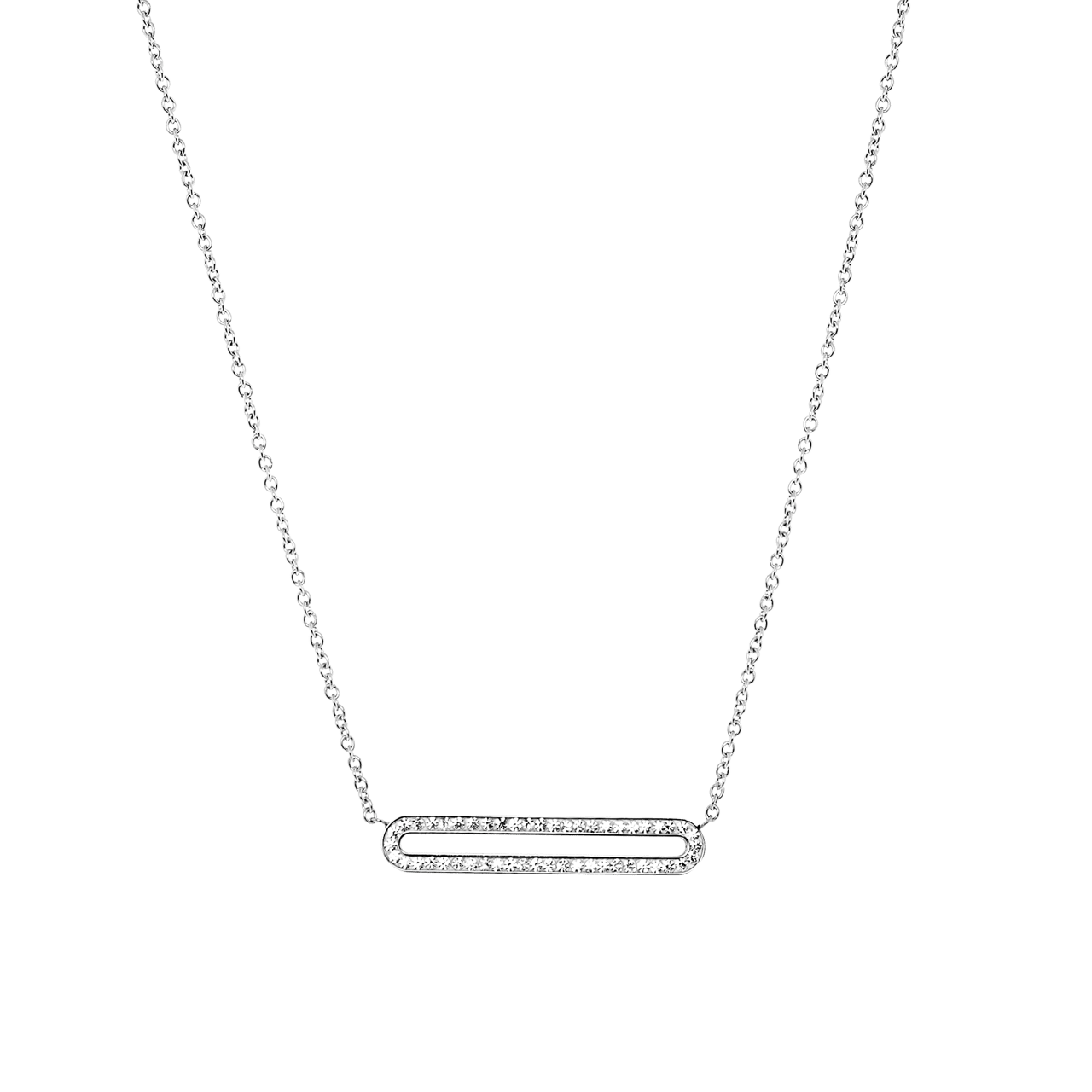 Stalen goldplated ketting met hanger open bar met kristal voor dames