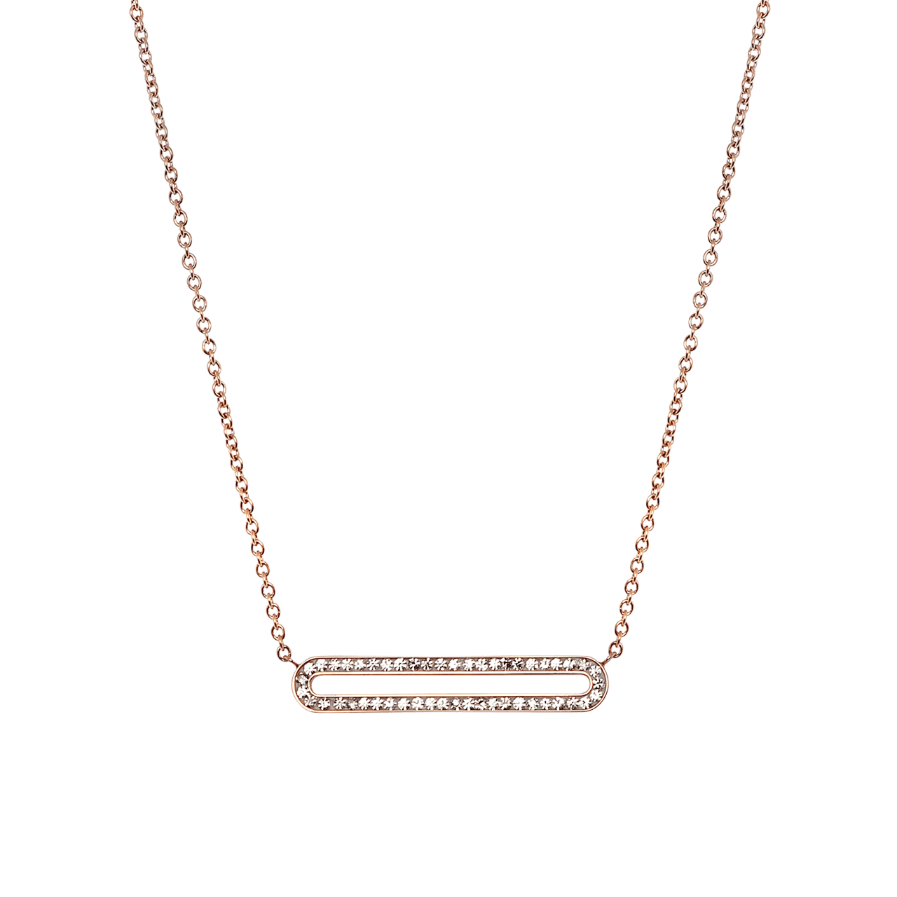 Stainless steel goldplated ketting met hanger gerecycled stainless steel rose open bar met kristal voor dames