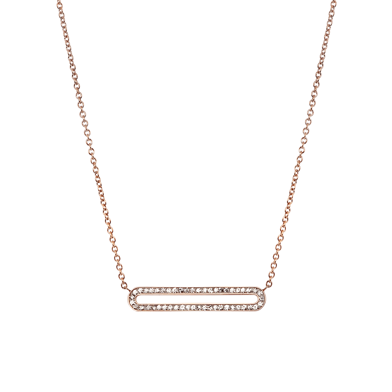 Stalen goldplated ketting met hanger gerecycled staal rose open bar met kristal voor dames