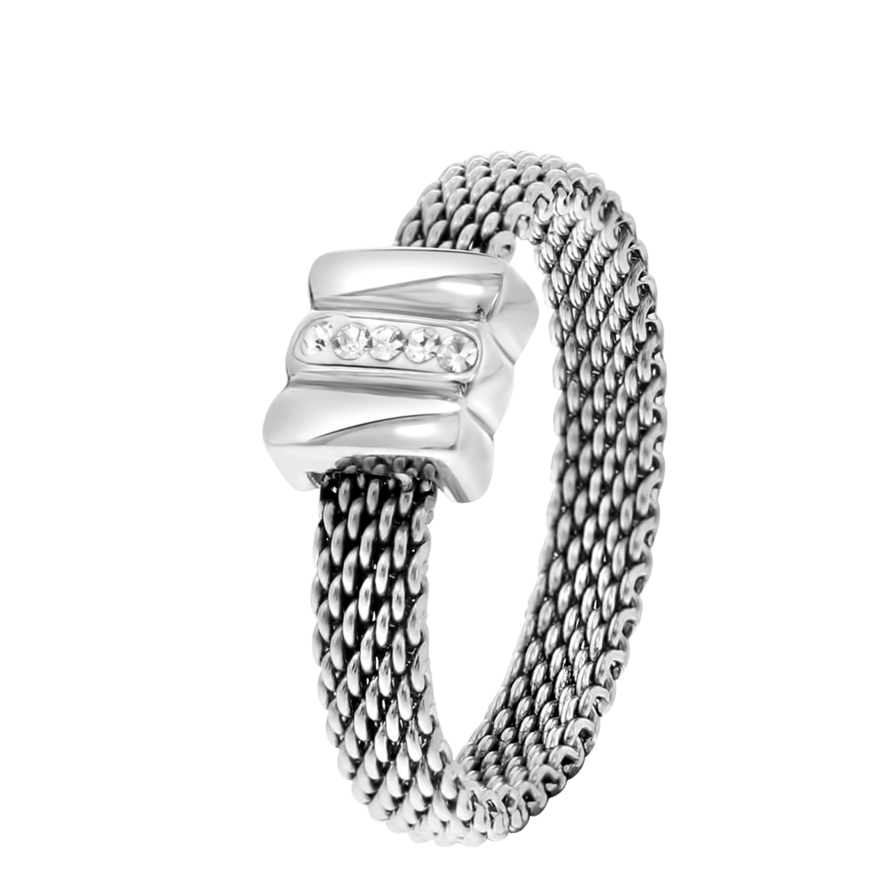 Gerecycled stainless steel ring mesh met kristal