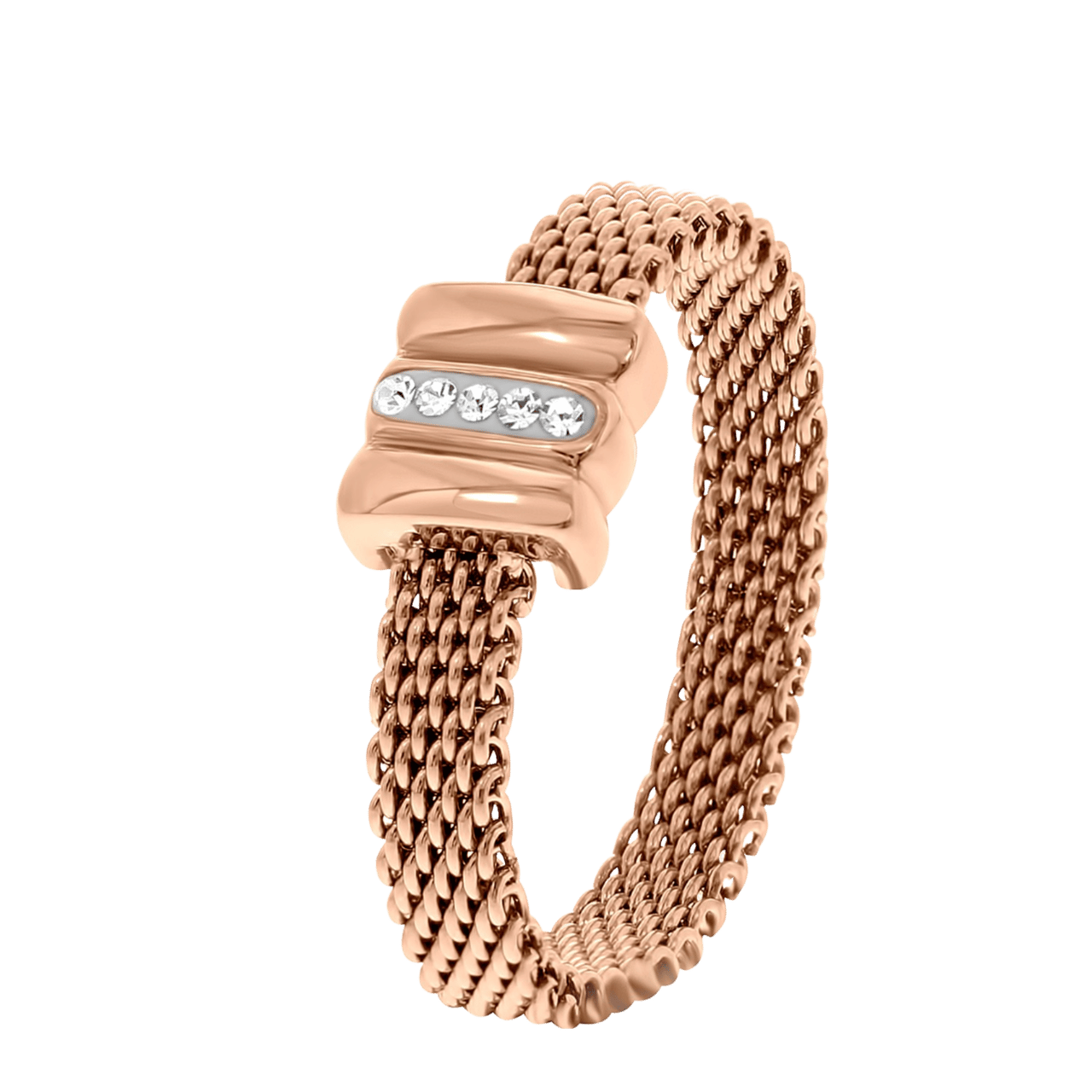 Gerecycleerd stainless steel ring mesh roseplated met kristal