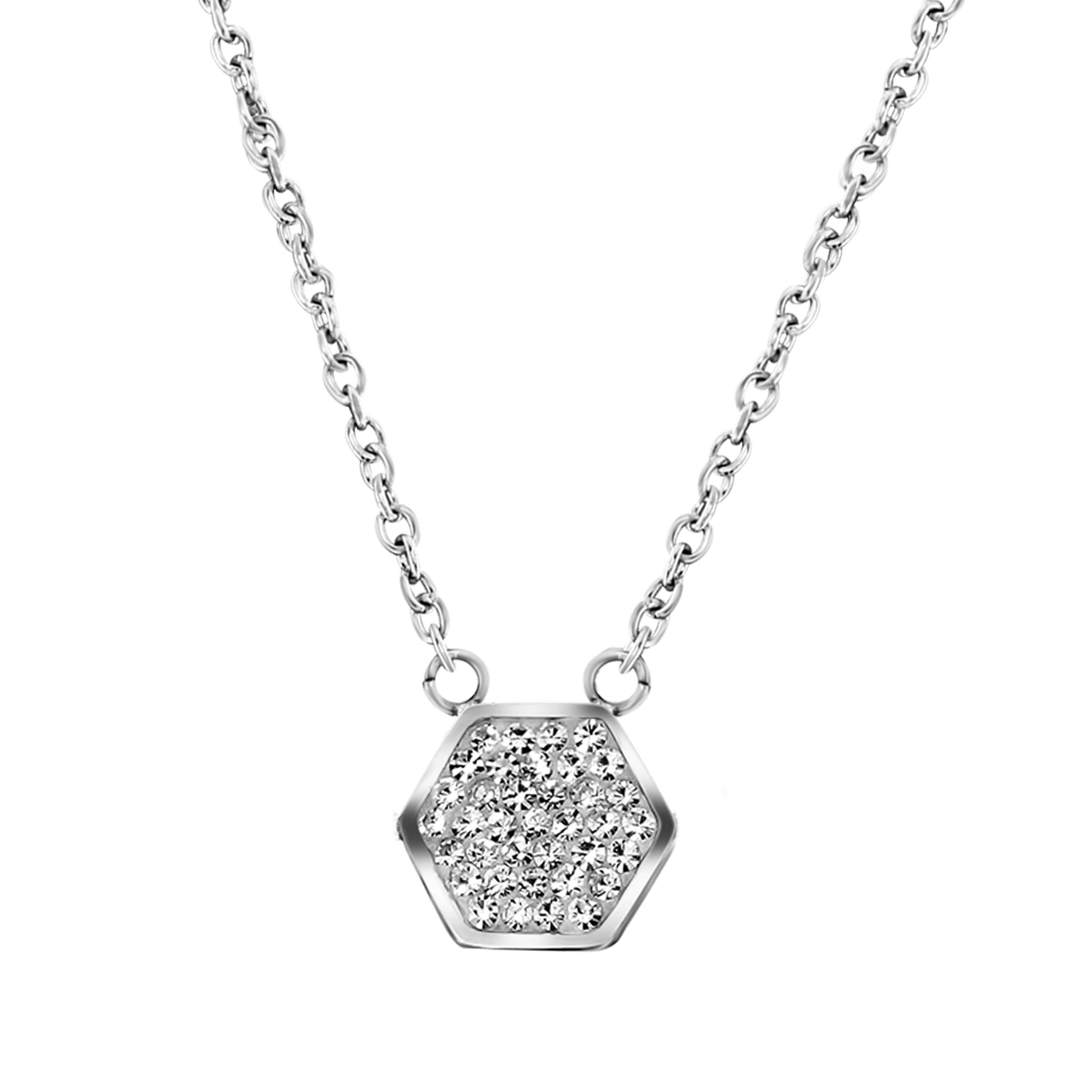 Sweet to send gerecycled stainless steel ketting hexagon met kristal voor dames