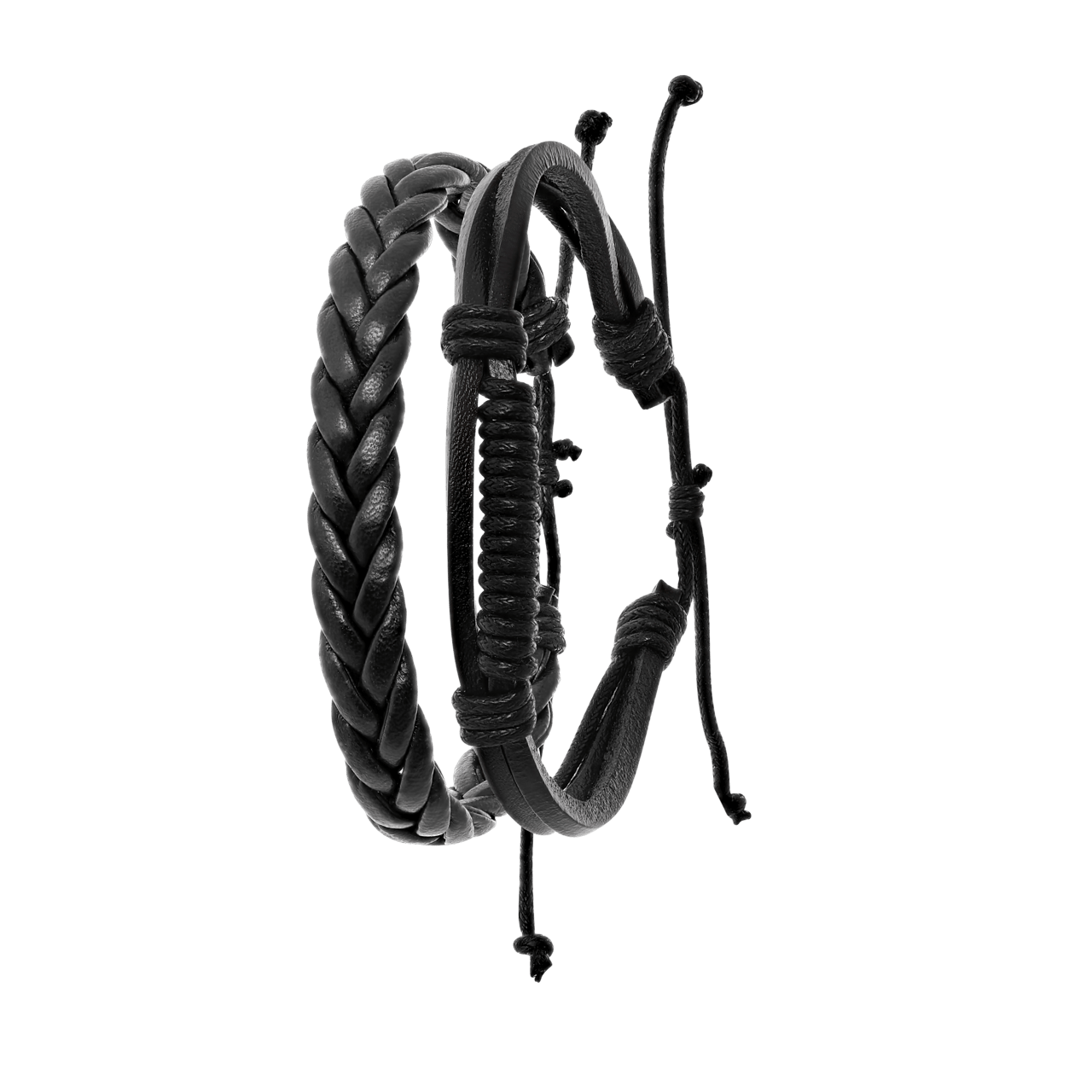 Byoux leren heren armbandenset zwart