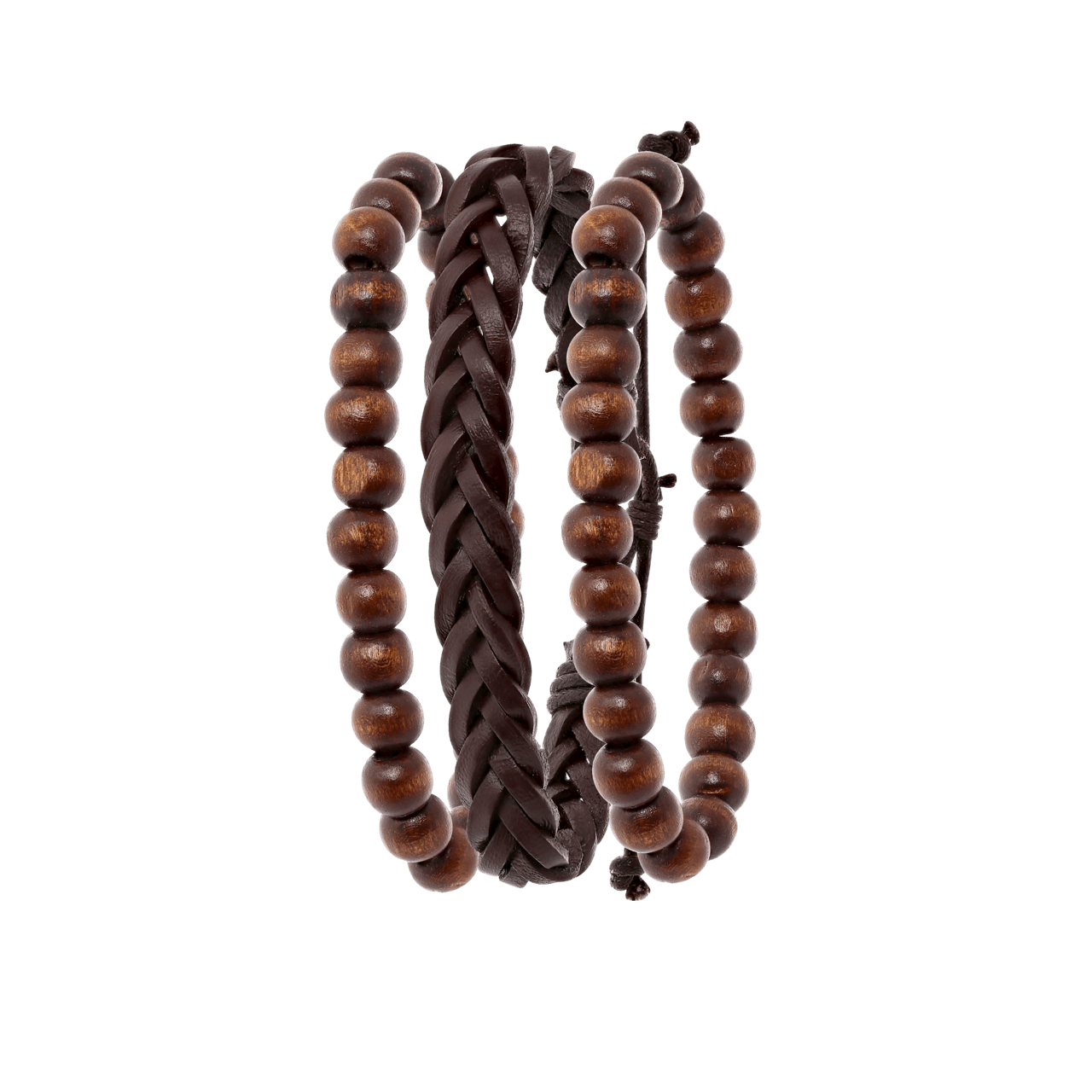 Byoux leren heren armbandenset bruin