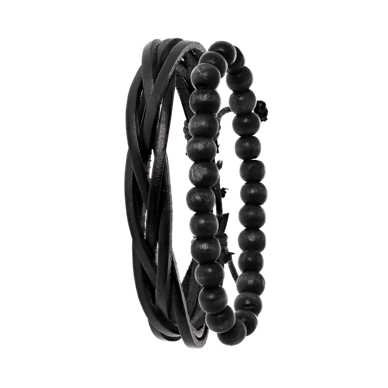 Byoux leren heren armbandenset zwart