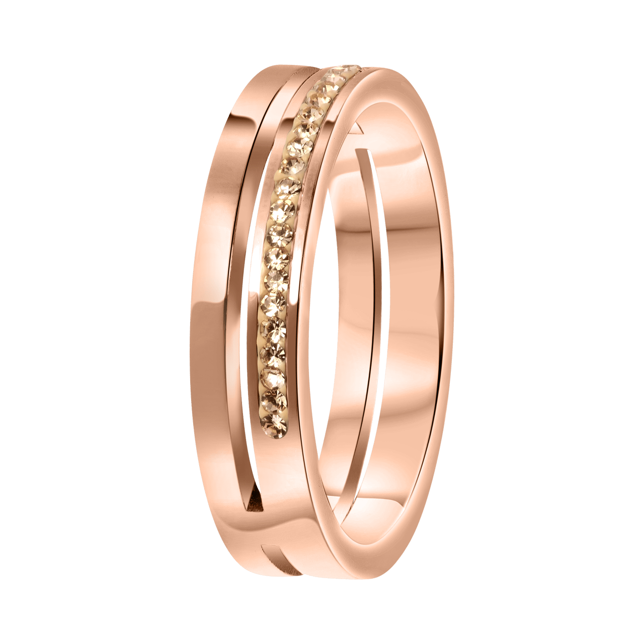 Gerecycleerd stalen ring roseplated 2rij met light peach