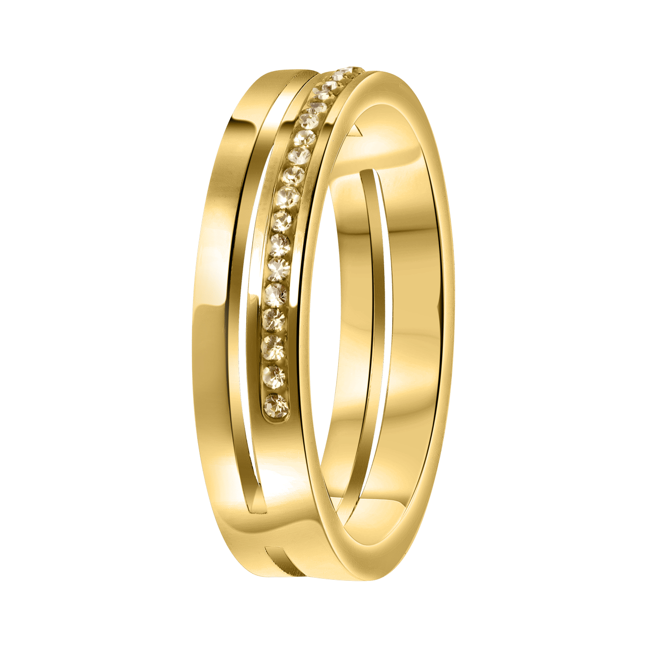 Gerecycleerd stainless steel ring goldplated 2rij met light colorado