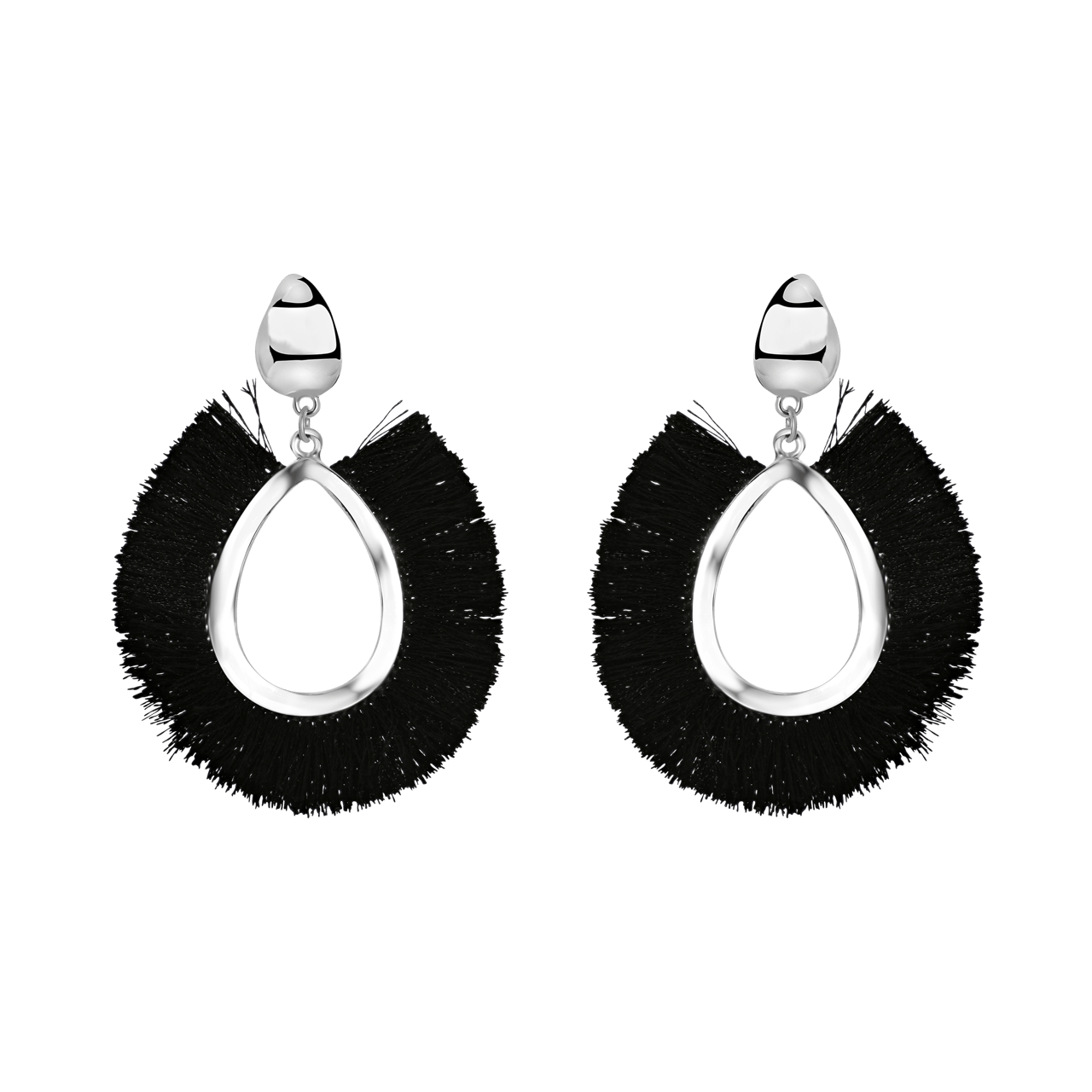 Bijoux zilverkleurige oorringhangers met zwart voor dames