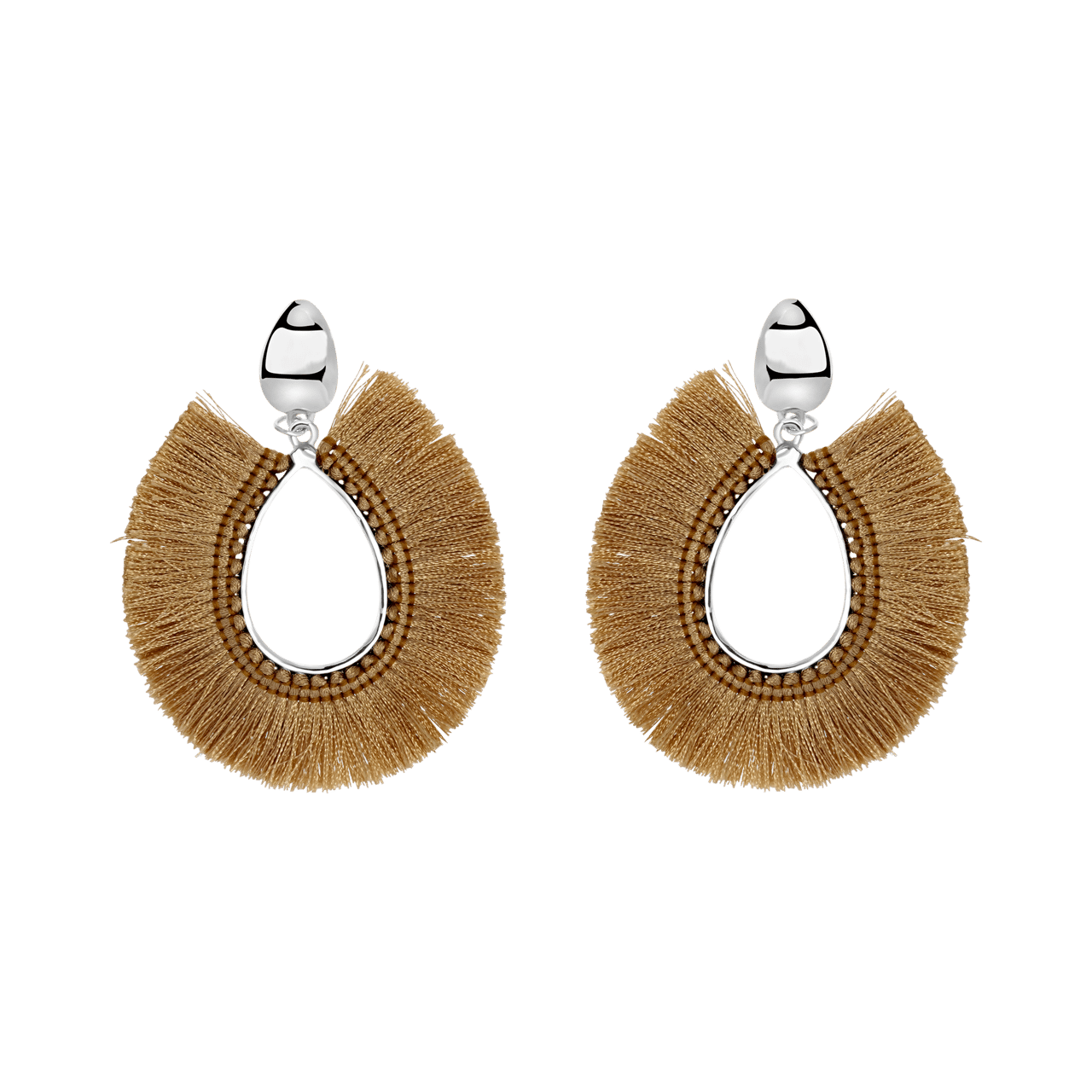 Zilverkleurige byoux statement oorbellen beige