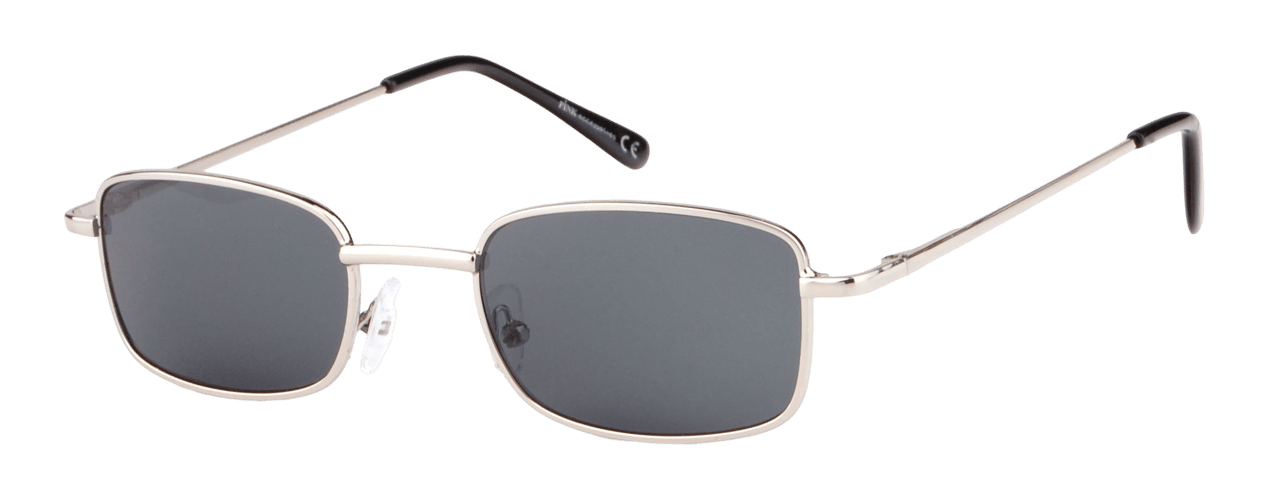 Silberfarbene Sonnenbrille mit dunklen Gläsern