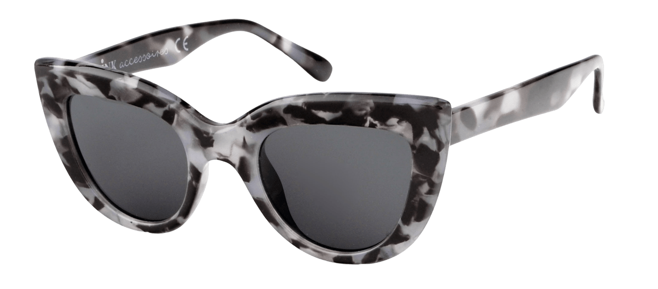 Sonnenbrille mit marmoriertem Muster und dunklen Gläsern