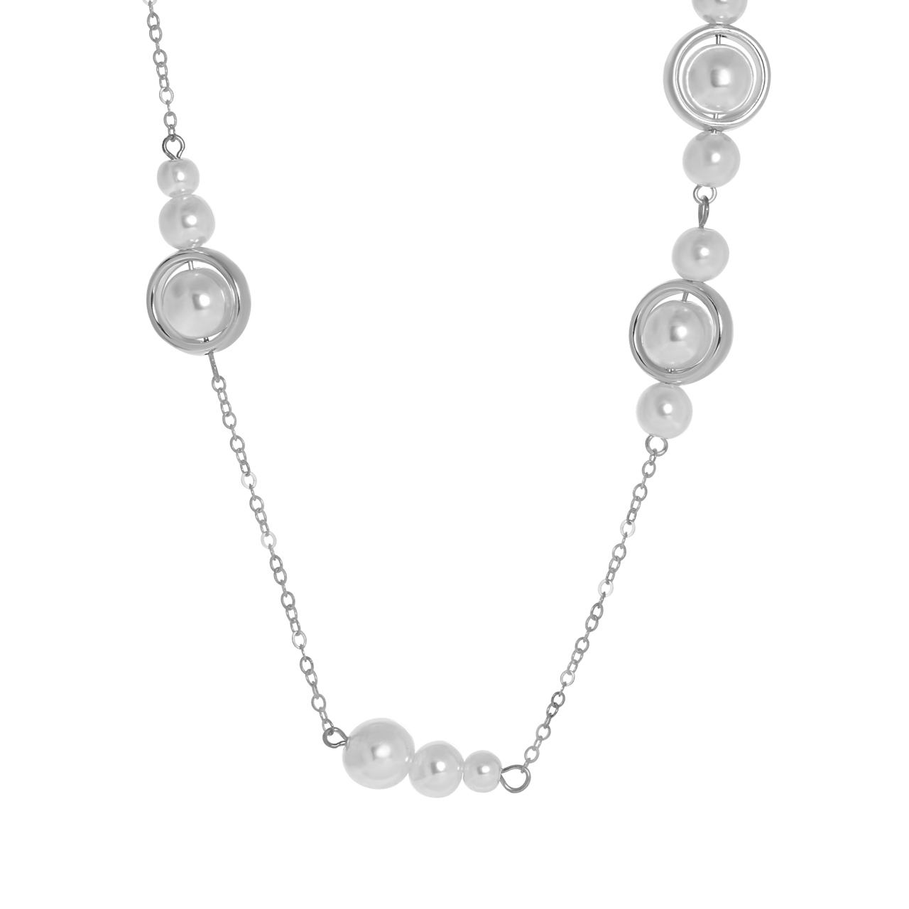 Zilverkleurige byoux ketting met imitatieparels