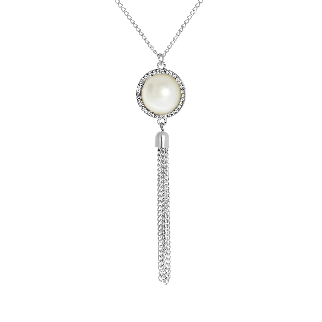 Zilverkleurige byoux ketting hanger imitatieparel