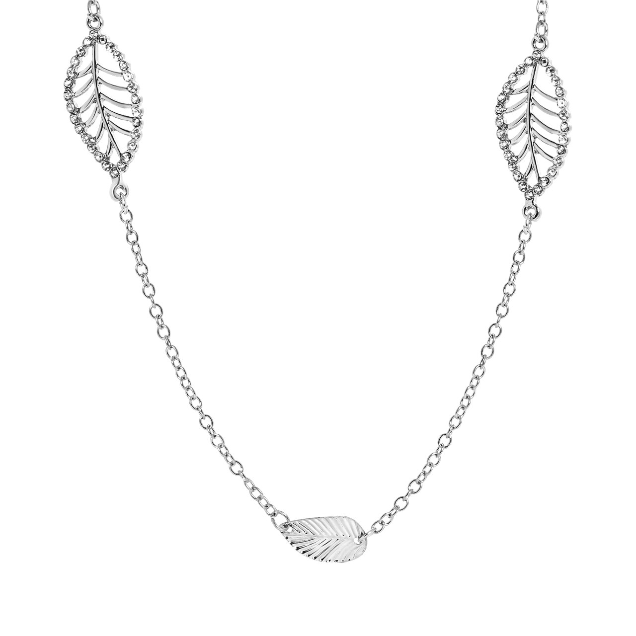 Zilverkleurige byoux ketting met blaadjes