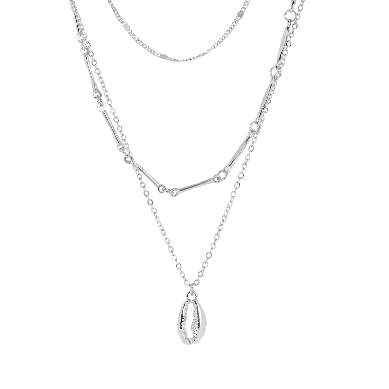 Zilverkleurige byoux ketting multi met schelp